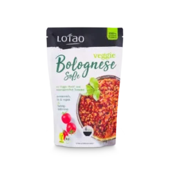 Lotao Veggie Bolognese, die veganen Bolognese Sauce mit Veggie Hack aus Jackfruit und Erbsenprotein als authentischer Fleischersatz