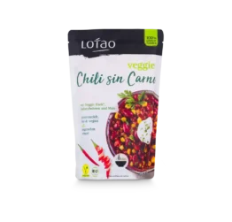 Lotao Veggie Chili sin Carne, das vegane Fertiggericht mit Veggie Hack aus Jackfruit und Erbsenprotein als authentischer Fleischersatz