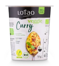 Lotao Veggie Curry Jackpot, das vegane Instantgericht mit puren Jackfruit Stücken als natürlicher Fleischersatz